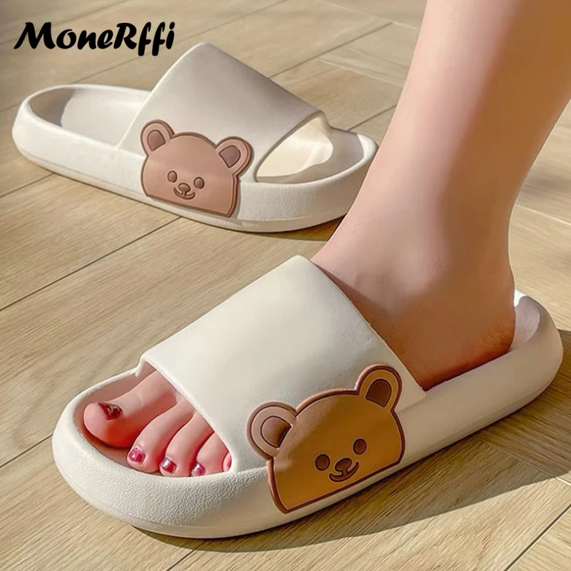 Summer Slippers Women Shoes Beach Slides Cartoon Bear Flip Flops Men's Slipper Indoor Bathroom Anti-Slip Shoes Couple Sandals