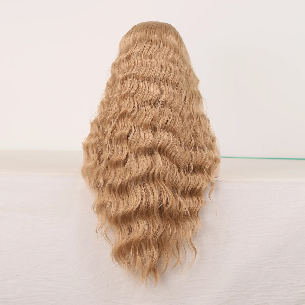 AIMEYA Long Wavy Synthetic Lace Wigs Ash Blonde Lace Frontal Wig Heat Resistant Fiber Body Wave Lace Wigs For Women Cosplay Wig