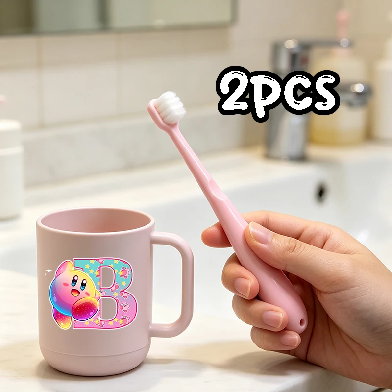 NEW Kirbys Children Teeth Cup Toothbrush 2pcs Set Girl Mouthwash Cup Anime Cartoon 26letter Toothbrush Cups Water Mug Home Gift