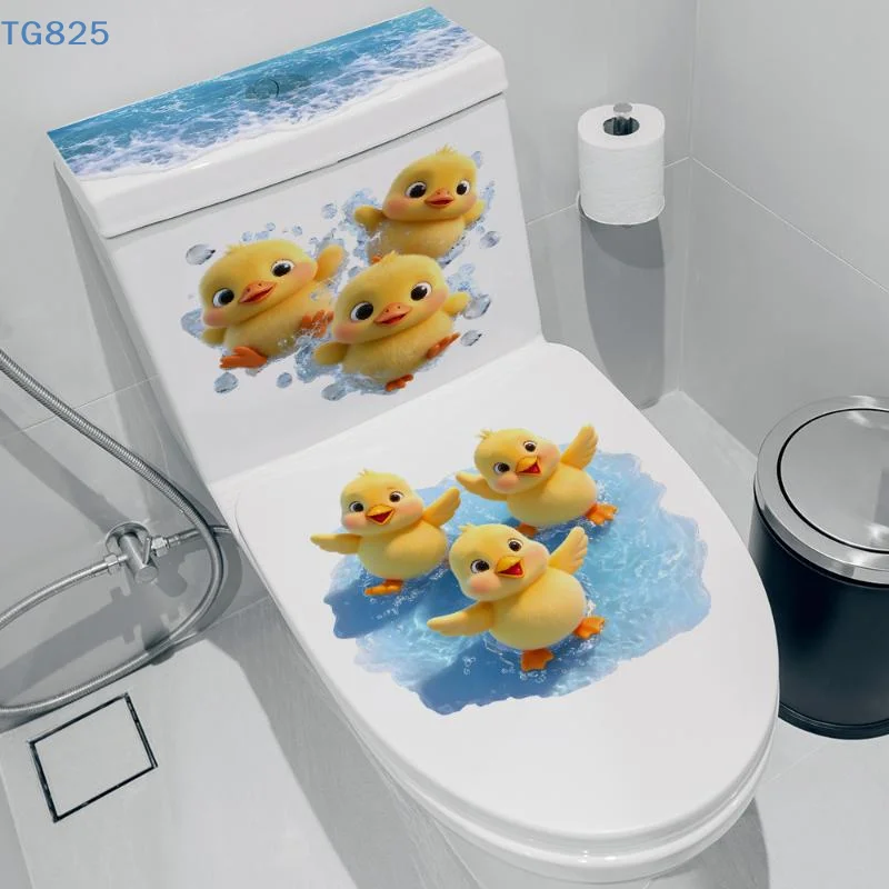 【AN】【AN】Cartoon Playing Water Duck Toilet Sticker Self-Adhesive Beautify Home Bathroom Decoration