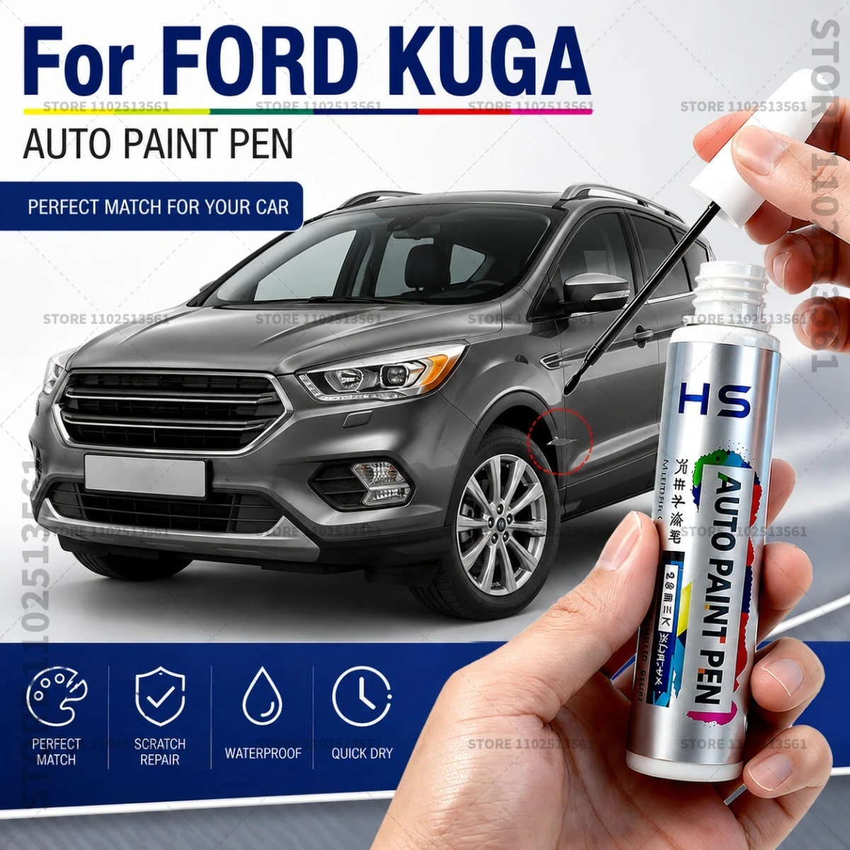 For FORD KUGA  Agate Black Frozen White Red Solar Silver Green Blue Touch Up Paint Pen Quick Repair Car Scratch Chip Paint Brush