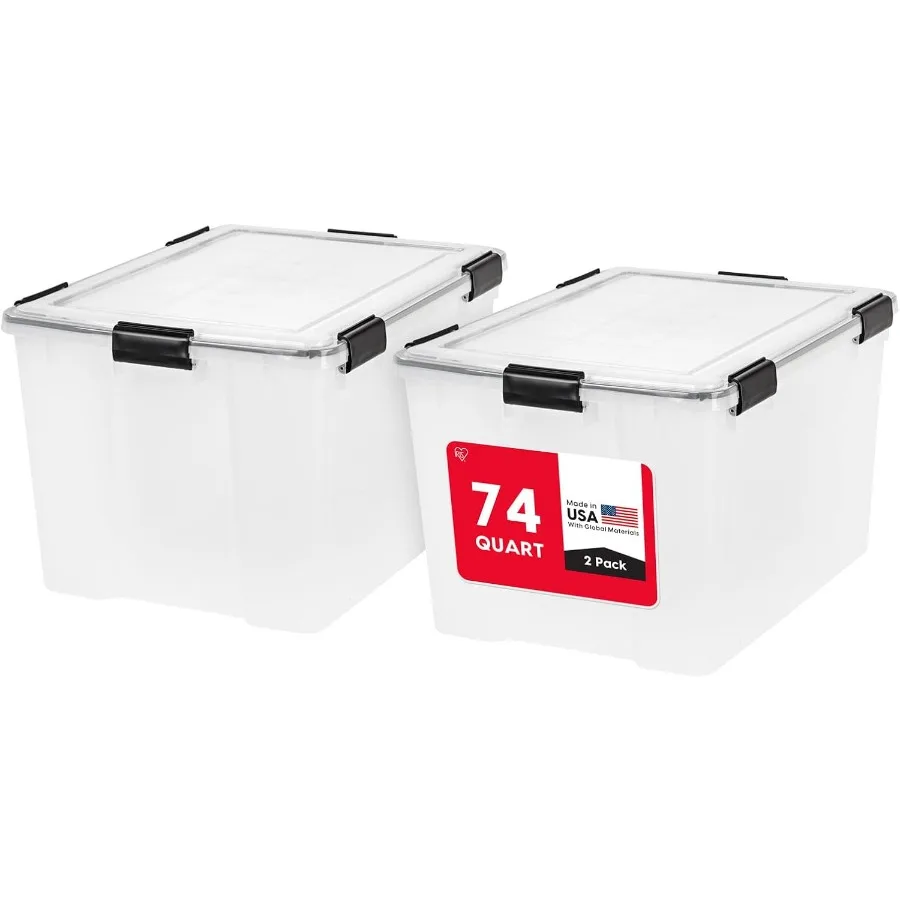 WeatherPro Plastic Storage Bins with Lids, Black