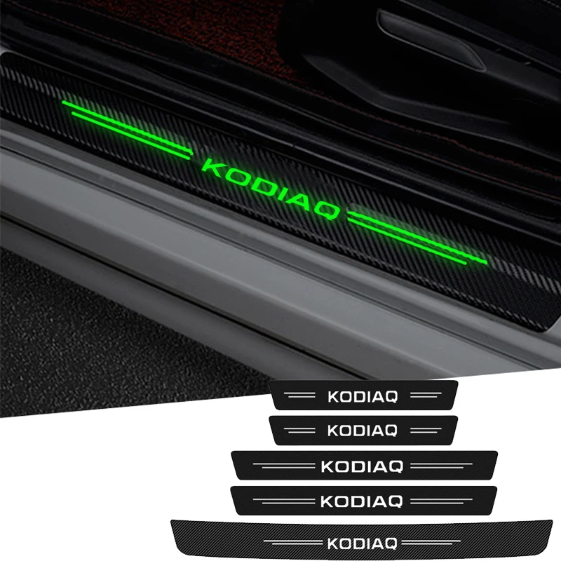 Luminous Car Door Sill Decals Stickers for Skoda Kodiaq Badge Octavia Superb Fabia 1 2 Karoq Rear Trunk Threshold Tape Interior
