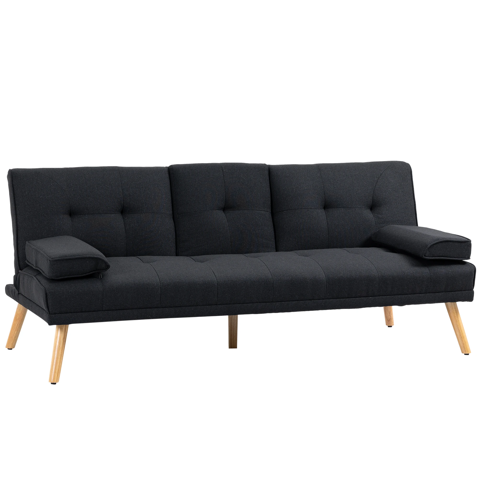 Sofá cama de 3 plazas con mesa plegable y portavasos, diseño escandinavo, gris, capacidad de 250 kg.