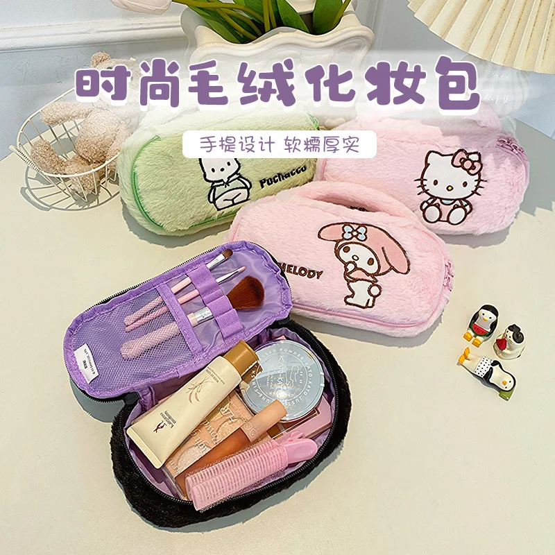 Hello Kitty Cosmetic Bag Sanrio Plush Storage Bag Anime Large Capacity Portable Bag Kawaii Student Stationery Storage Bag Gift