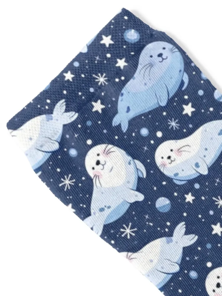 Seal Blue Winter Star Pattern Socks heated Antiskid soccer kids sports stockings Socks Men's Women's