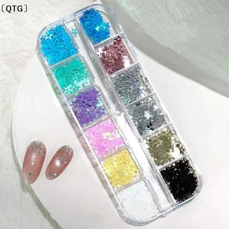 〔QTG〕12 Grids Star Sequin Five-pointed Star Colorful Nail Art Charm Sparkle 3D Nail Rivet Nail Decor DIY Manicure Accessories