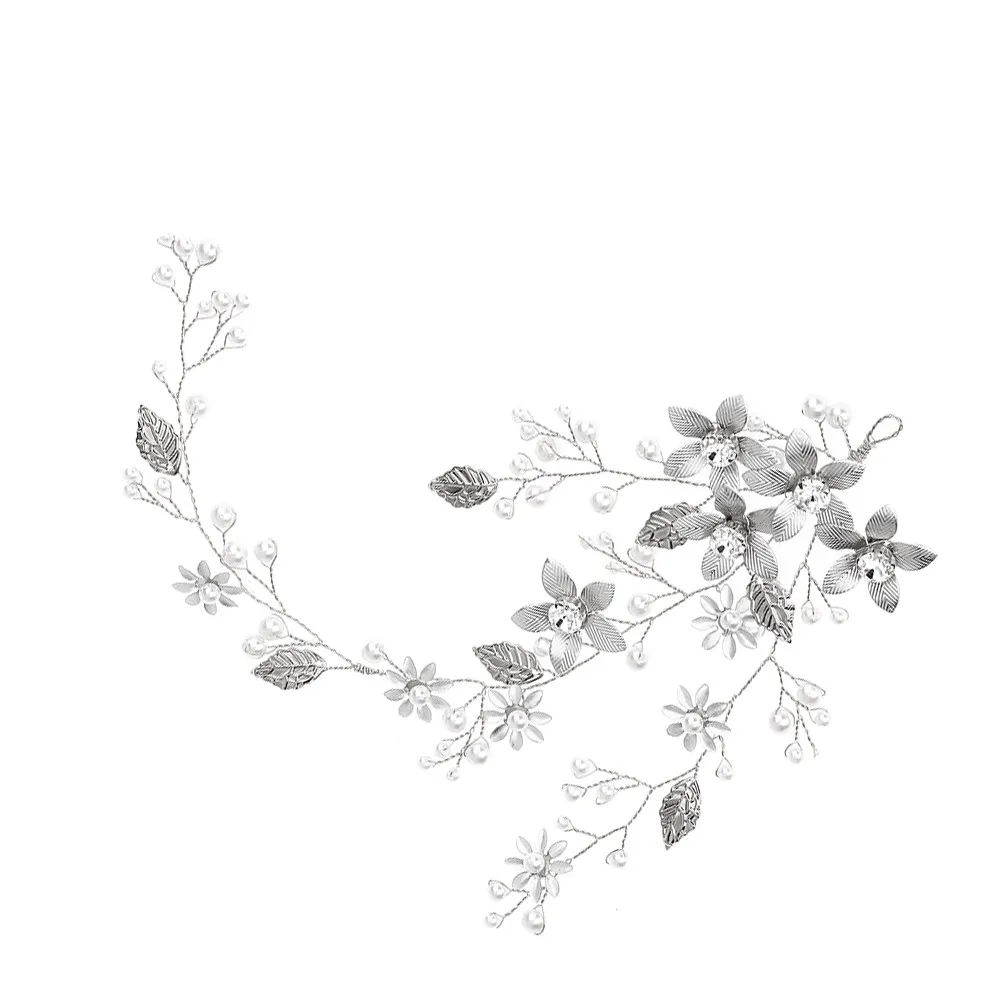 

Beautiful Bridal Headwear Floral Headdress Pearl Accent Silver Alloy Flower Hair Band Elegant Wedding Accessories for Bride