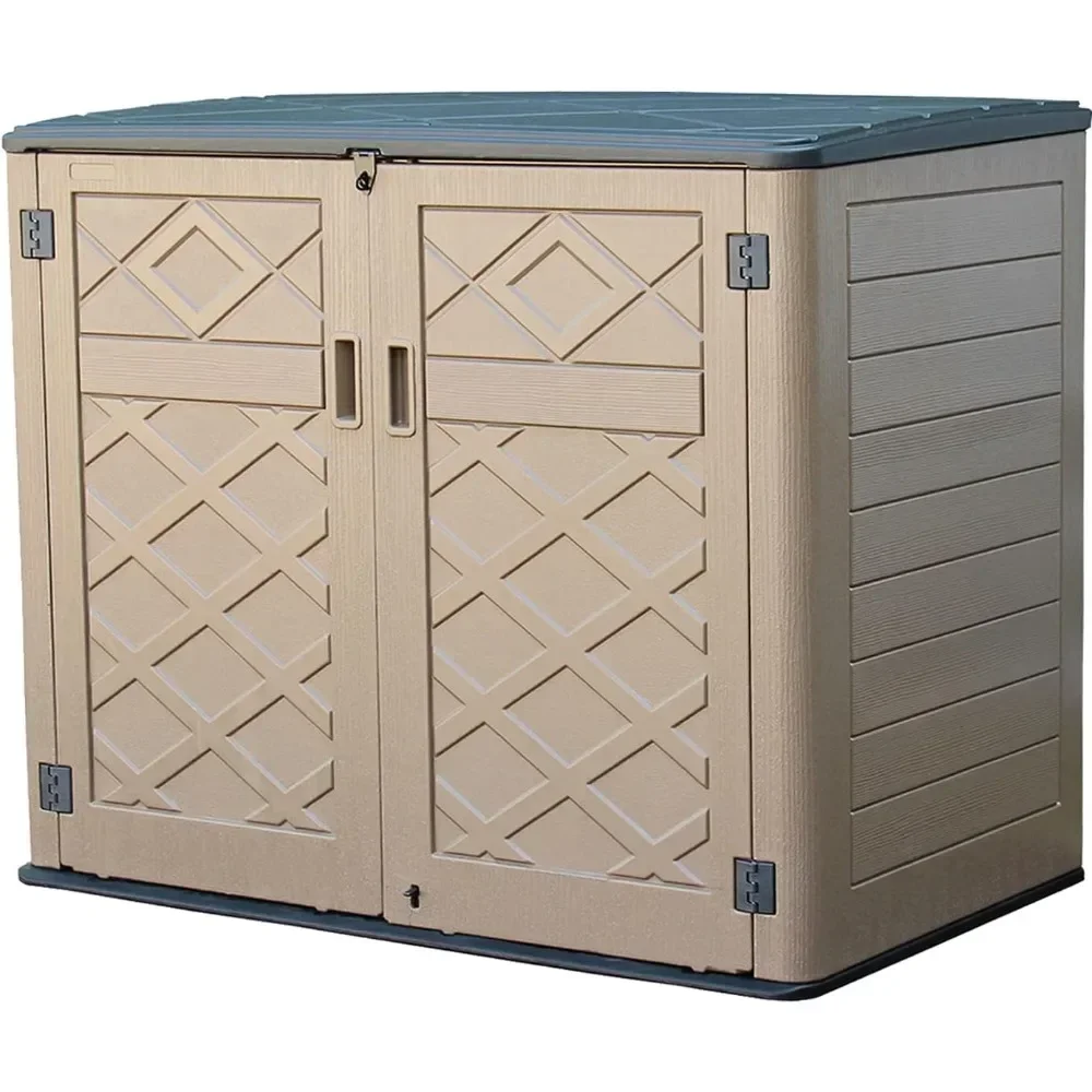 Large Horizontal Storage Sheds,38 cu.ft Resin Garden Shed Weather Resistance,Outdoor Storage Box Lockable for Patio