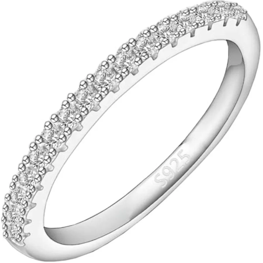 

Gemsme Moissanite Wedding Band for Women - 925 Sterling Silver Rings with 18K White Gold Plated Thin Stackable Eternity Engagem