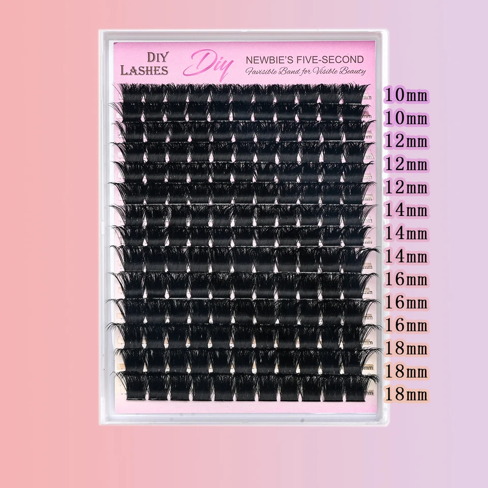 14 Filas de Racimos de Pestañas Rizadas Naturales de Pelo Sintético 100D-200D, Gruesas para Extensiones DIY 6