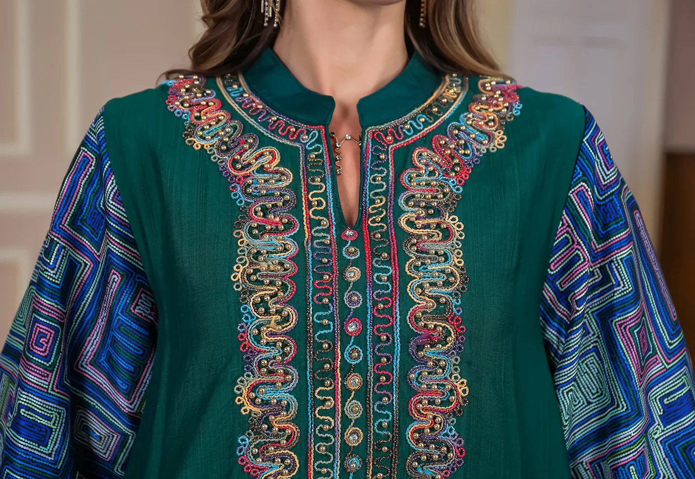 Luxe Dubai Vrouwen Moslim Jurk Borduren Kralen Kaftan Turkije Caftan Gewaad Femme Musulmane