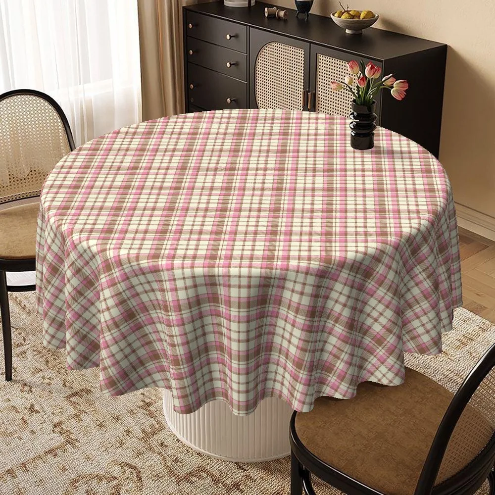 Pinkish-pale checkered tablecloth - Elegant classic check pattern, durable and easy-to-clean fabric,
