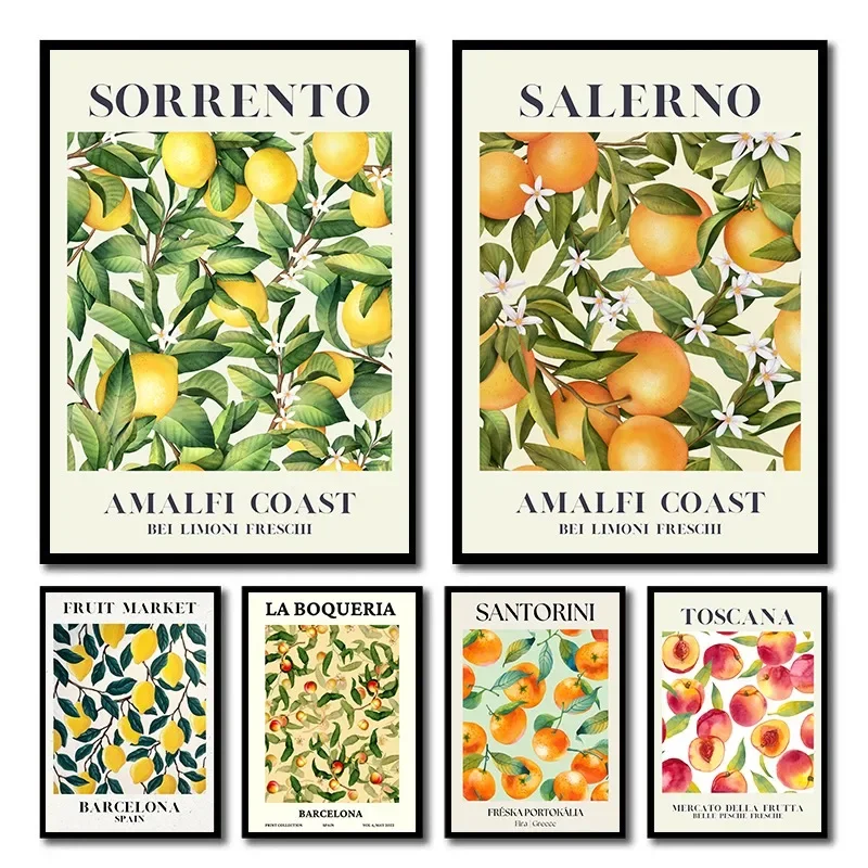 Multiple sizes 1pc frameless Canvas Painting,1pc frameless Canvas Painting Italian Santorini Fruit Wall Art Canvas Painting Oran