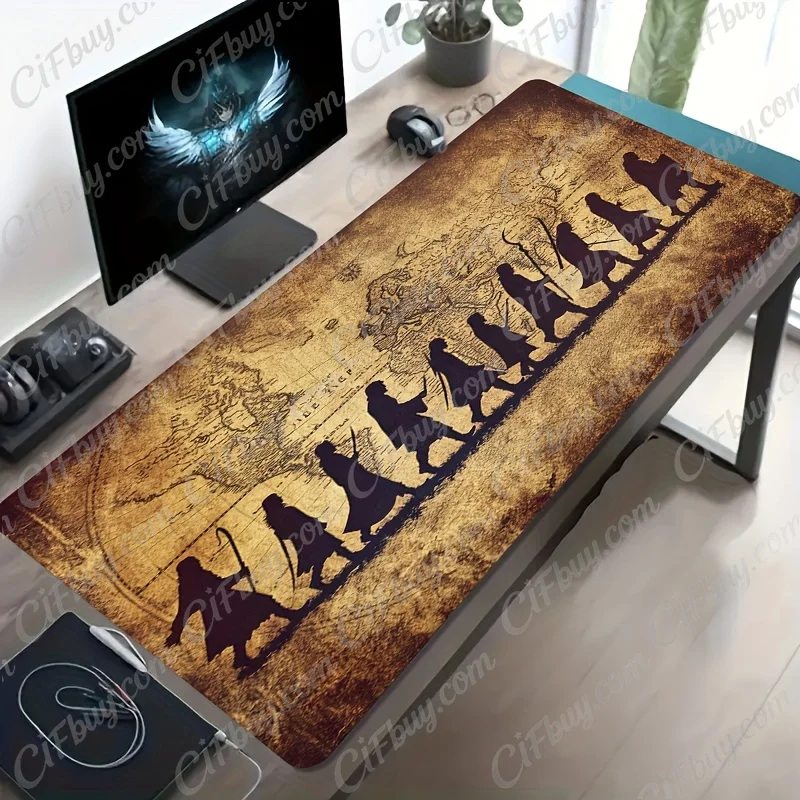 CIFbuy Large Vintage Map Character Silhouette Pattern Gaming Mouse Pad Non Slip Washable Rubber Base Extended Desk Mat For PC
