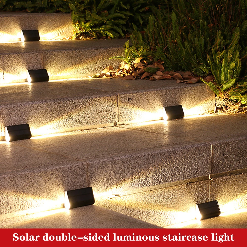 Luces solares de escalera para exteriores, iluminación de 2 caras, impermeables IP54, luz de cubierta Solar para valla, pared, Patio, porche