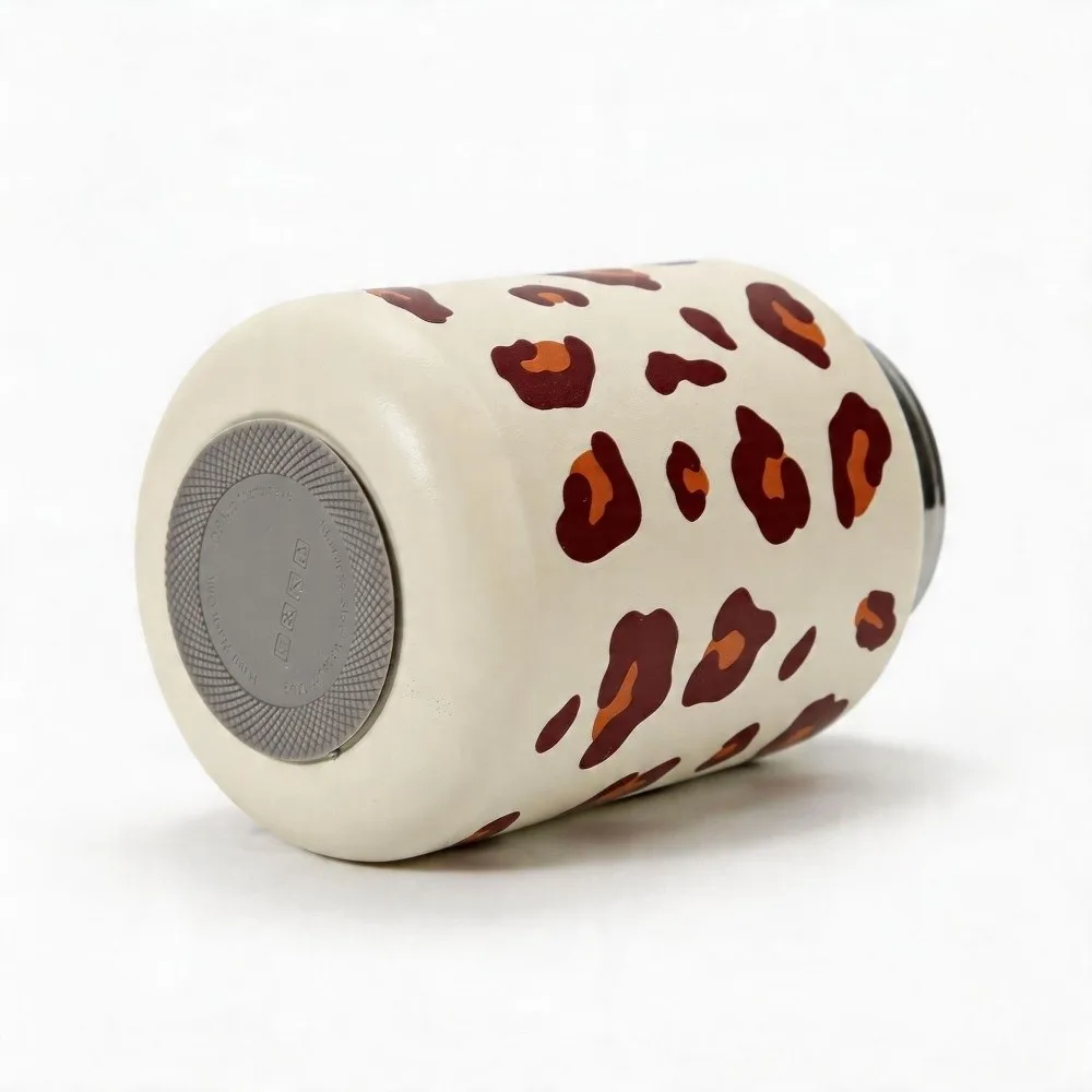 360ml Straw Thermos Cup Leopard Print Insulated Insulated Water Bottle with Lifting Rope Mini Drinking Water Cup Household