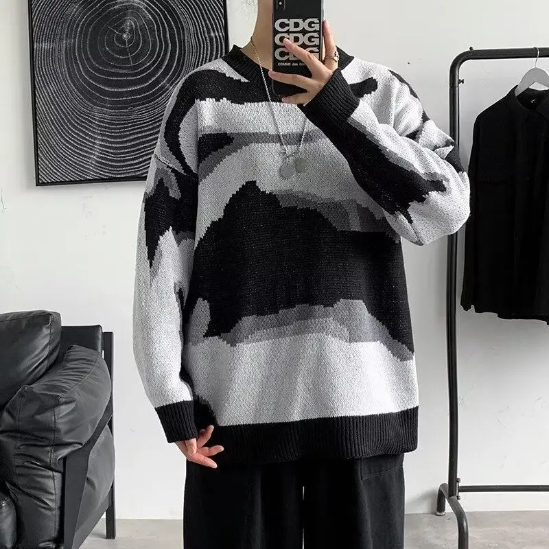 

Contrasting Colors Spliced Pullovers Knitted Autumn Winter New Young Style Men's Clothing Casual Vintage Jacquard Weave Sweaters