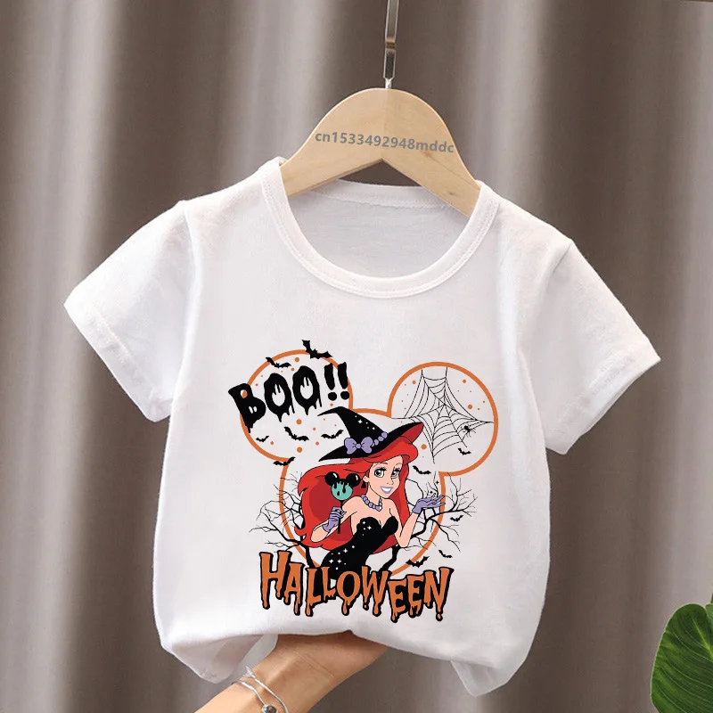 

Halloween Disney Princess Belle Cinderella Print Kids T-Shirts Girls Clothes Baby Boys Short Sleeve T shirt Summer Children Tops