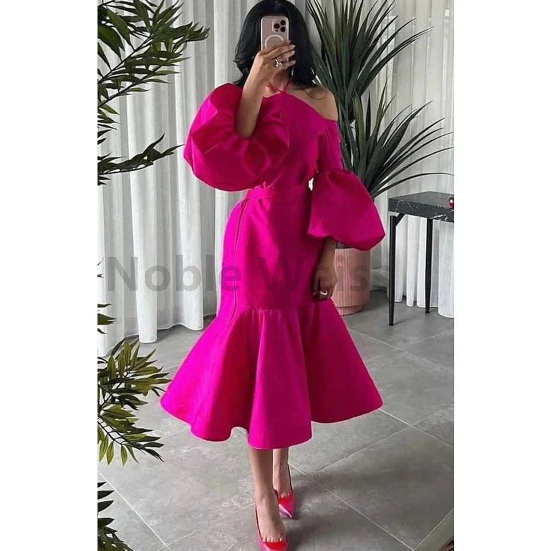 

Атласные платья для выпускного вечера чайной длины Сексуальные вечерние платья русалки с рукавами на заказ