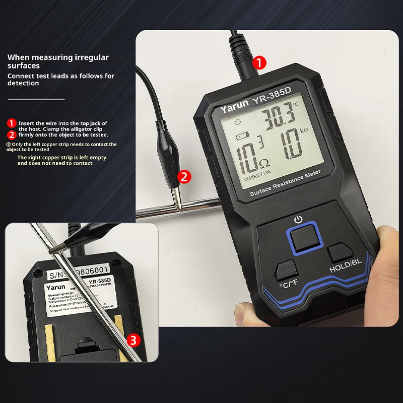 YR-385D Surface Resistance Meter Electronic Components Electrostatic Instrument Static DetectorInsulation Resistance Tester