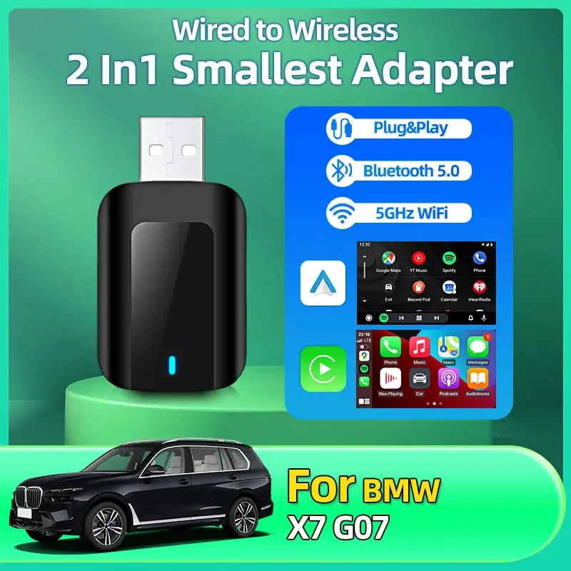 Для BMW X7 G07 Новый 2в1 Smart Mini Box Проводной адаптер CarPlay и беспроводной адаптер Android Auto Обновление Plug & Play Fota