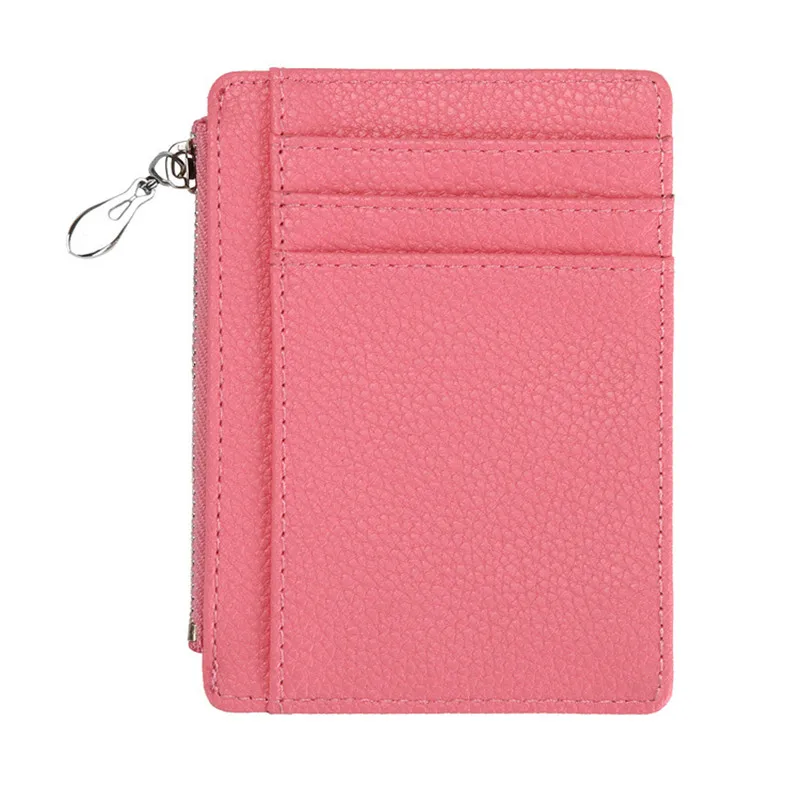 Porta biglietti da visita ID sottile in pelle PU Donna Uomo Mini Portafogli corti con cerniera Portamonete piccolo Custodia per soldi Organizzatore