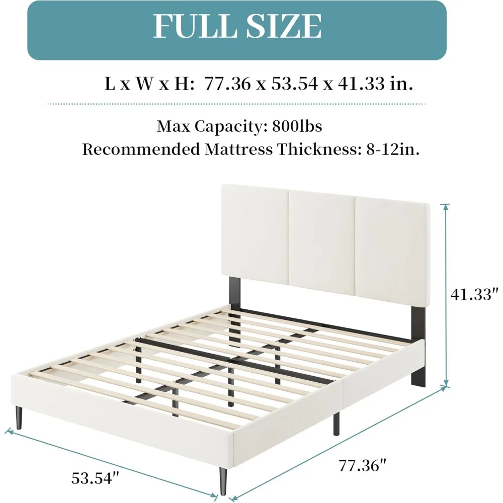 Full Size Bed Frame with Headboard, Vertical Channel Tufted Heavy Duty Full Size Bed Frame,Metal Full Size Platform Bed Frame