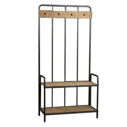 Mayco Hot Sale Unique Entryway Iron Metal Wood Front Door Stand Coat Rack with Bench and Shoe Rack ,Hall Tree Furniture