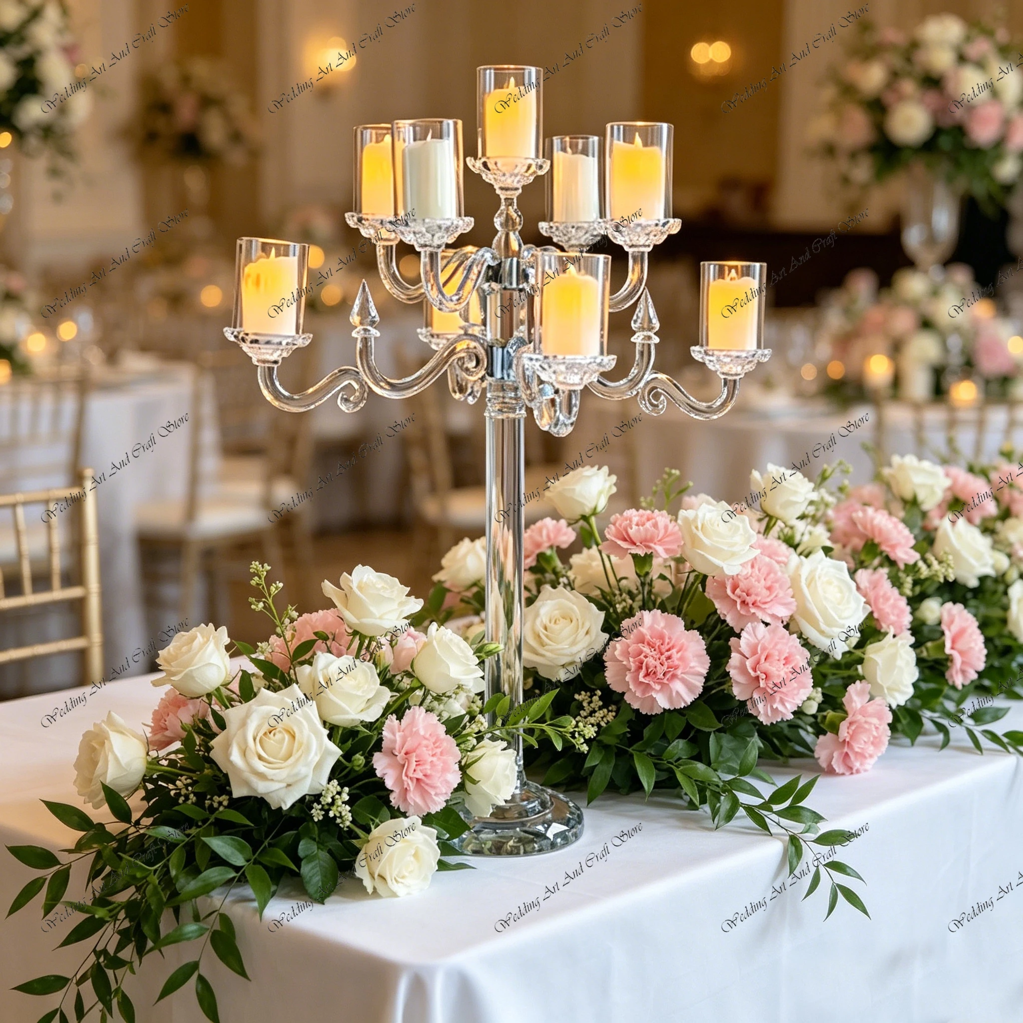 4pcs f30 100cm 9 Head Glass Crystal Candle Holder Table Centerpieces Candlestick Holder Candelabra for Wedding Decor ivy1023