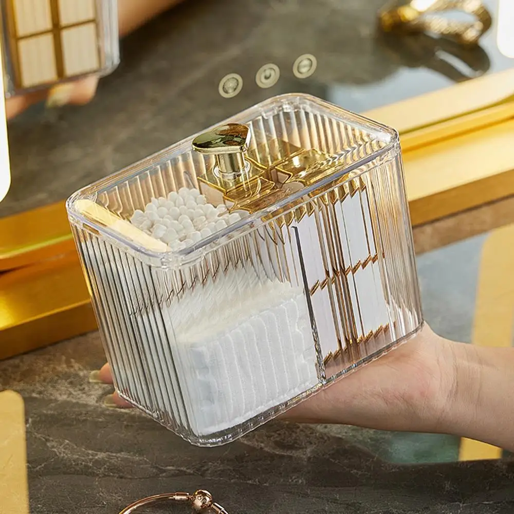 

Transparent Plastic Storage Box Cotton Swab Storage Organizer Vanity Lipstick Cosmetic Organization Holder With 3 Compartments