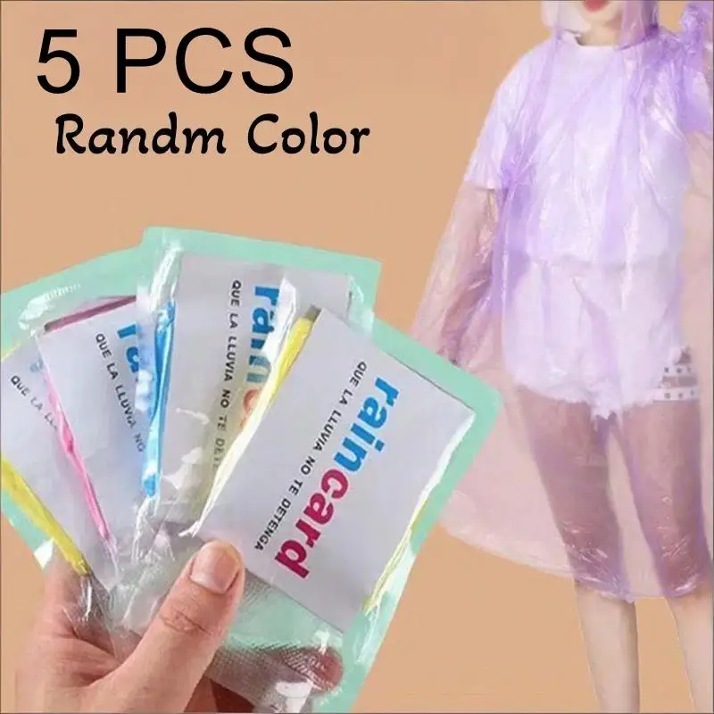 Card Sized Disposable Raincoat 5Pcs Portable Waterproof Rain Jacket Multipurpose For Travel Camping Rafting Outdoor Supplies