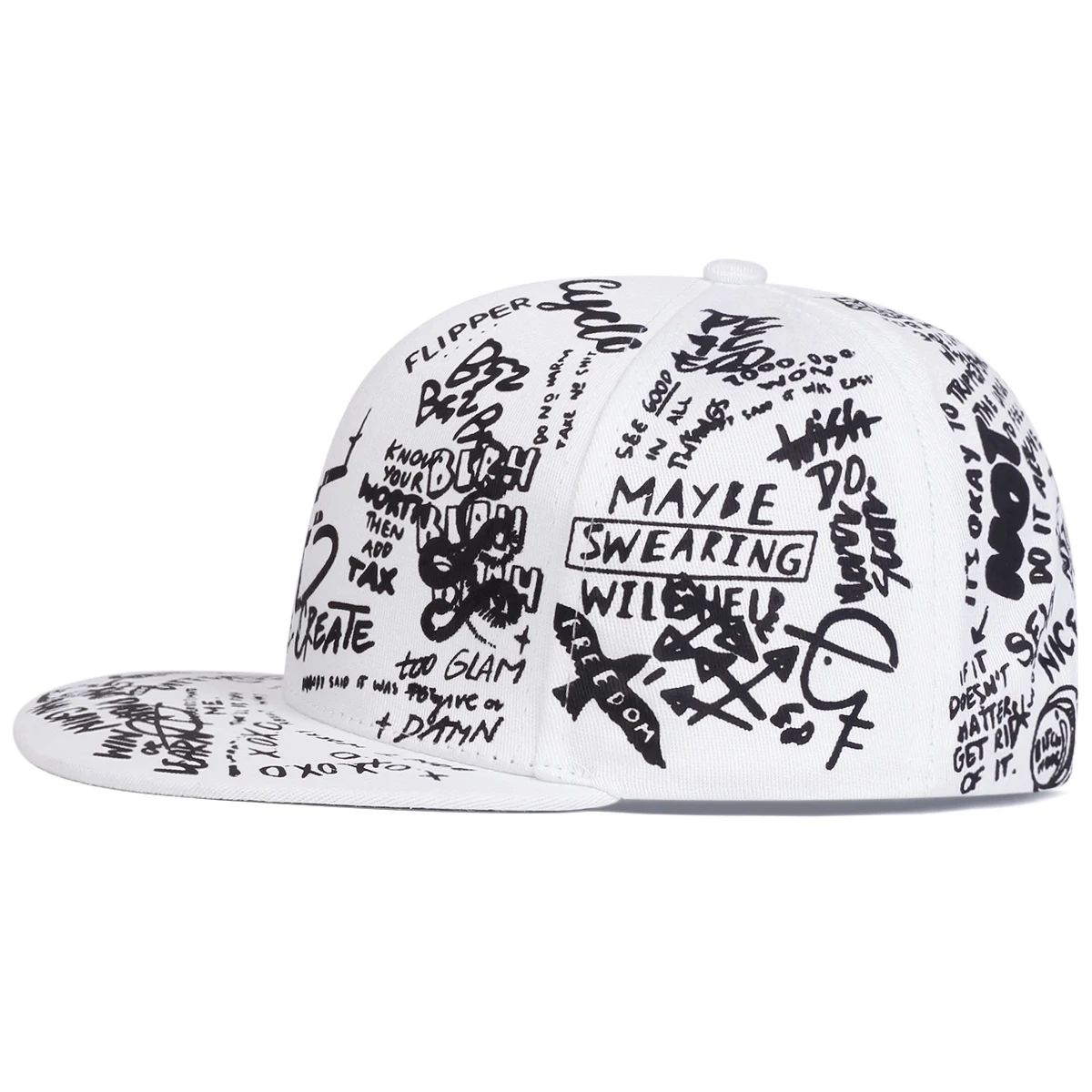 Unisex Black and white Letter Graffiti Printing Hip-hop Hats Spring Autumn Outdoor Adjustable Casual Baseball Caps Sunscreen Hat