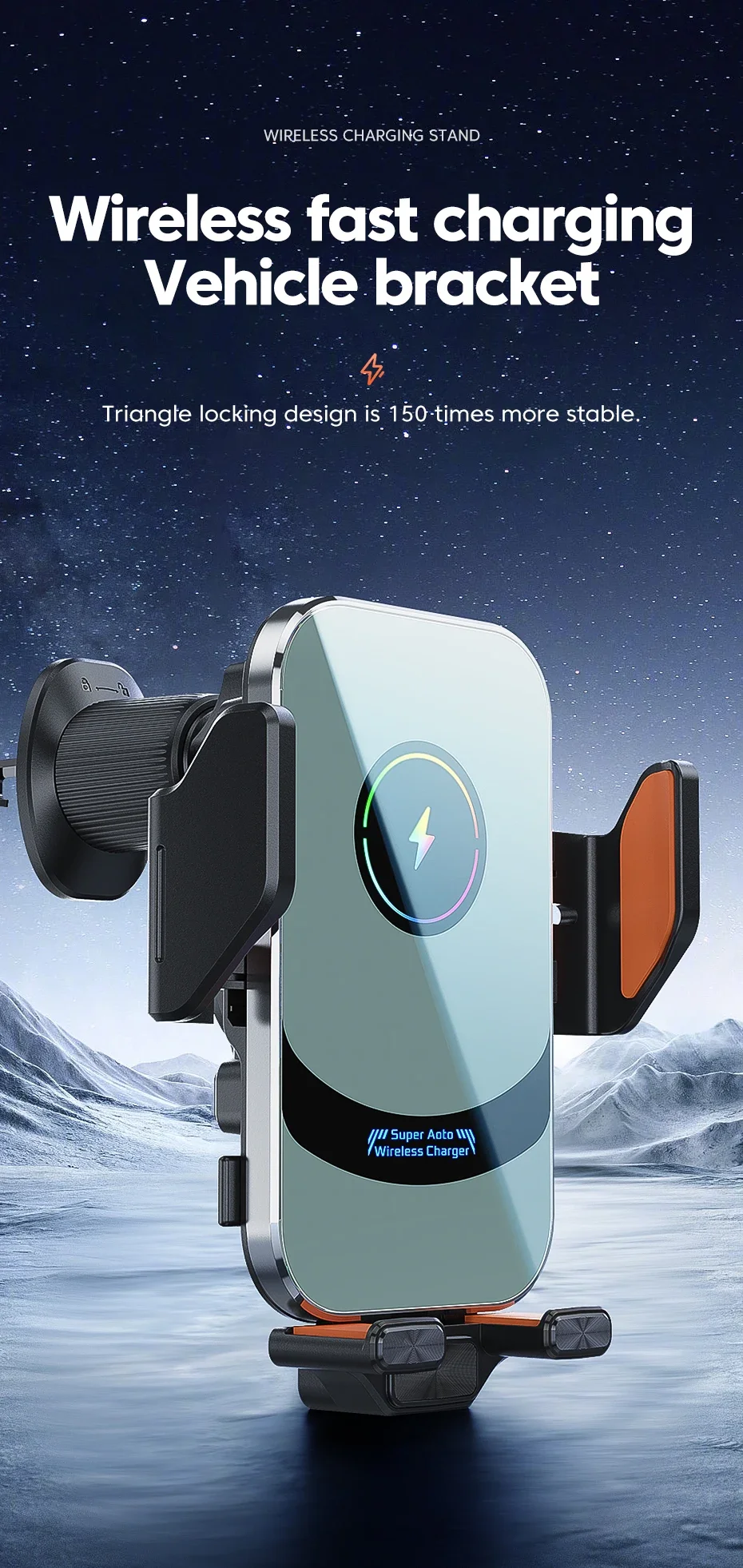 UYUXIO Drahtloses Autoladegerät, superschnelles Laden, automatische Klemmung, Lüftungsschlitze, Autotelefonhalter für iPhone 16, 15, 14 Pro Max, Samsung – Detail 1