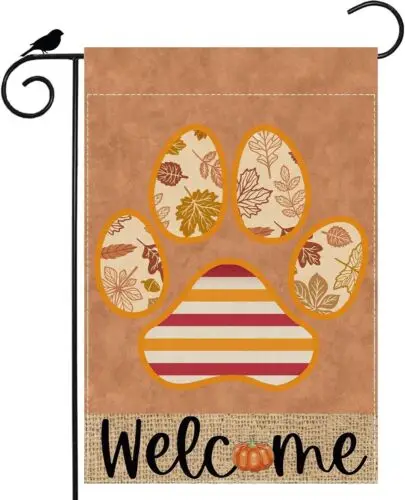 Fall Dog Maple Leaf Welcome Garden Flag 12x18 Inch Double Sided Autumn Small ... VVL YYX EEZ