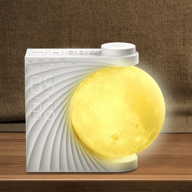 Simulated Daylight Wake-up Alarm Clock Moon Night Light Children Sleep with Soothing Natural Sound White Noise Sleep Audio