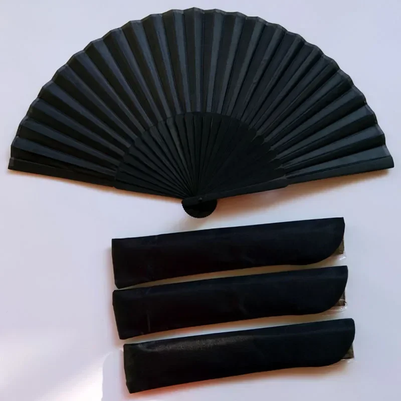 1Pcs Vintage Black Chinese Style Folding Fans Kung Fu Fan Wedding Party DIY Solid Color Pocket Hand Craft Dance Fan