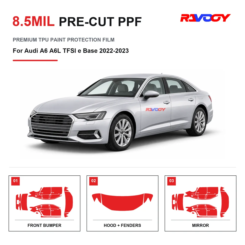 Precut PPF For Audi A6 A6L TFSI e Base 2022-2023 8.5mil TPU Clear Paint Protection Film Self Healing Hydrophobic UV