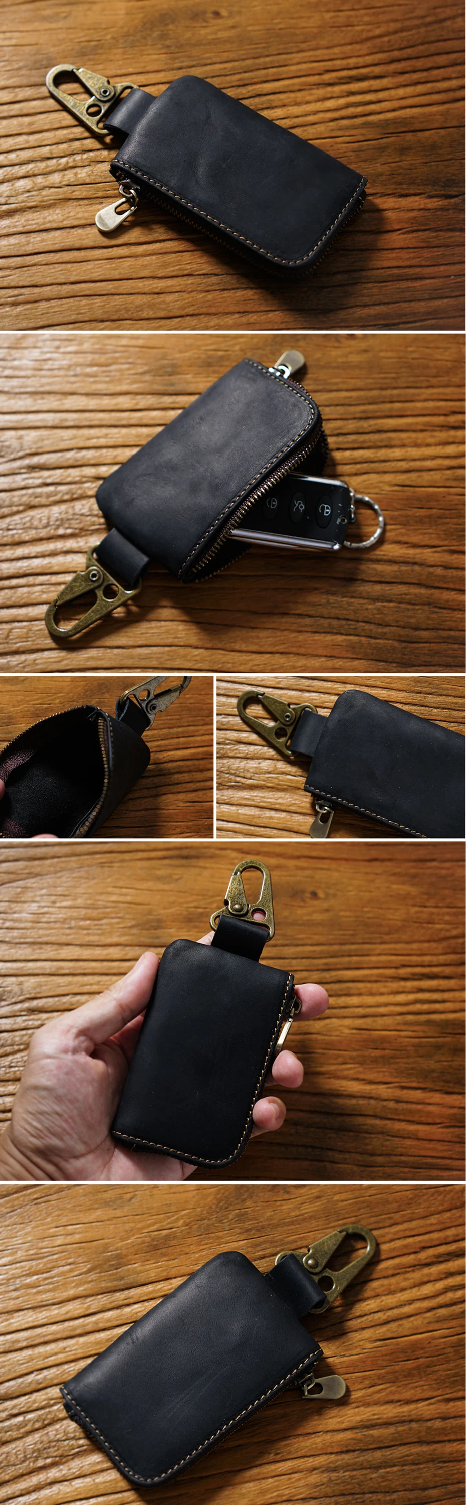 Multifunktionale Leder-Geldbörse mit Schlüsselanhänger, Ring, Schlüsselhalter, Geldbörse mit Karabinerhaken für Münzen, Schlüssel und Karten, Mini-Geldbörse – Detail 3