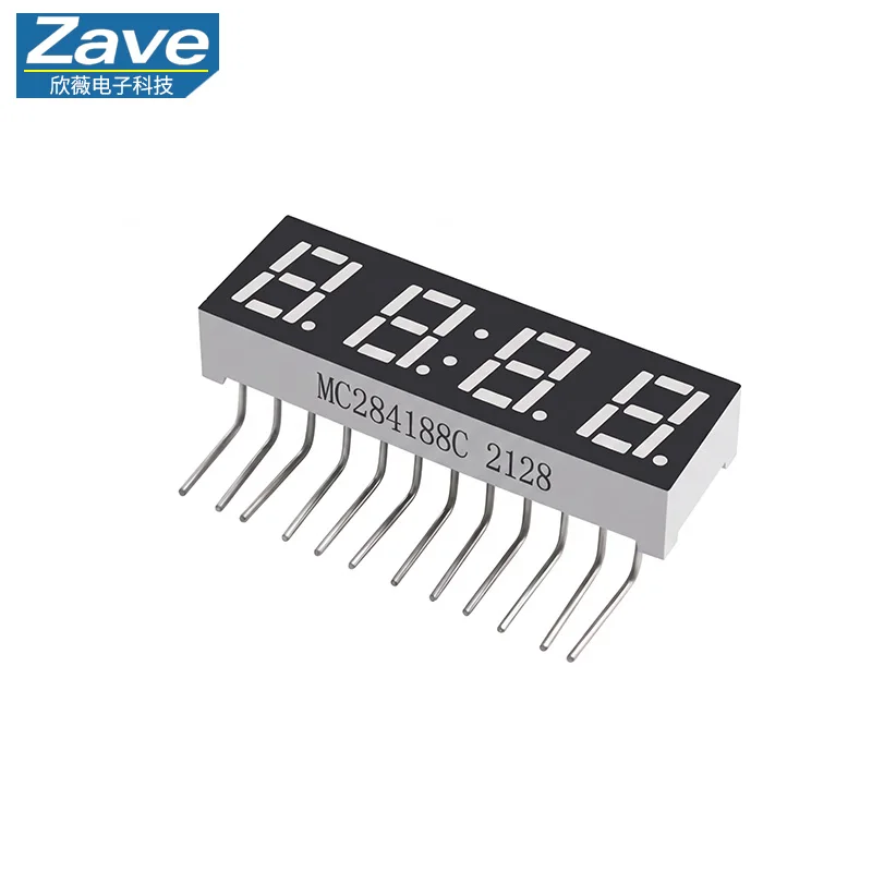 0.28 Inch 4-Digit Digital Tube, Model 2841/2481AS, High Bright Yellow, Common Cathode, Clock Type, Single Row Bent Long Pins