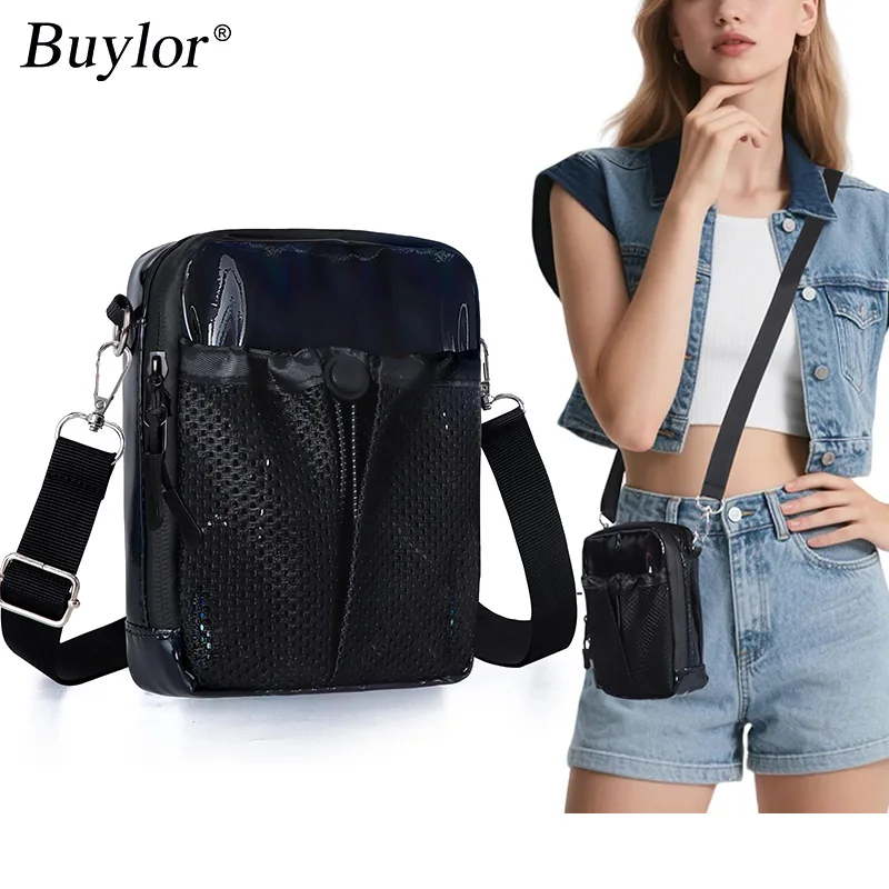 

Buylor Small Mobile Phone Bag Festival Gear Trendy Holographic Mini Shoulder Bag for Women Men Cross Body Fanny Pack Purse