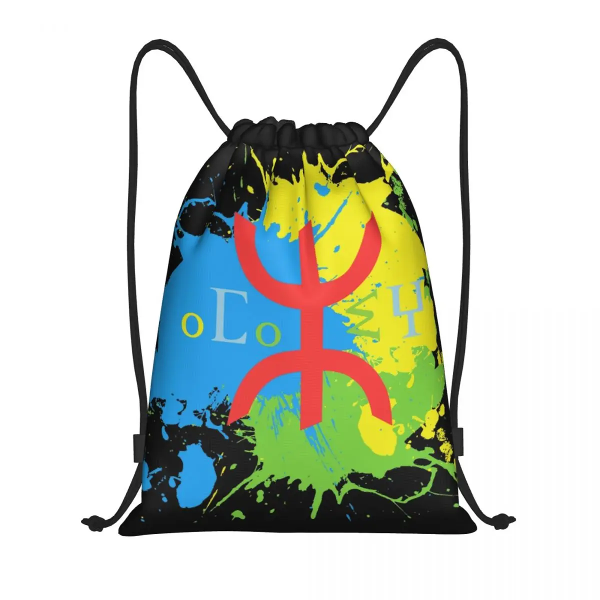 

Custom Amazigh Flag Splash Art Design Drawstring Bags for Training Yoga Backpacks Men Berber Tifinagh Proud Sports Gym Sackpack