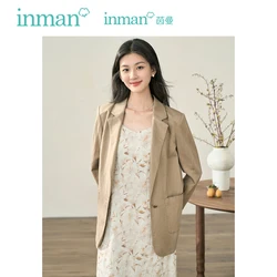 INMAN-Blazer de manga larga para mujer, abrigo holgado con solapa, elegante chaqueta de café minimalista oficial, prendas de vestir, Tops, Otoño, 2023