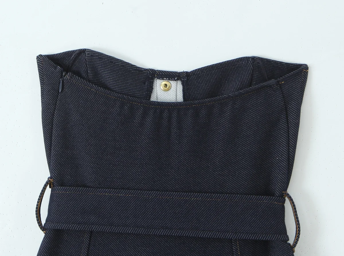 Modisches ärmelloses Damenkleid, trägerlos, einreihiges Design mit Taillengürtel, eleganter MIDI-Langrock