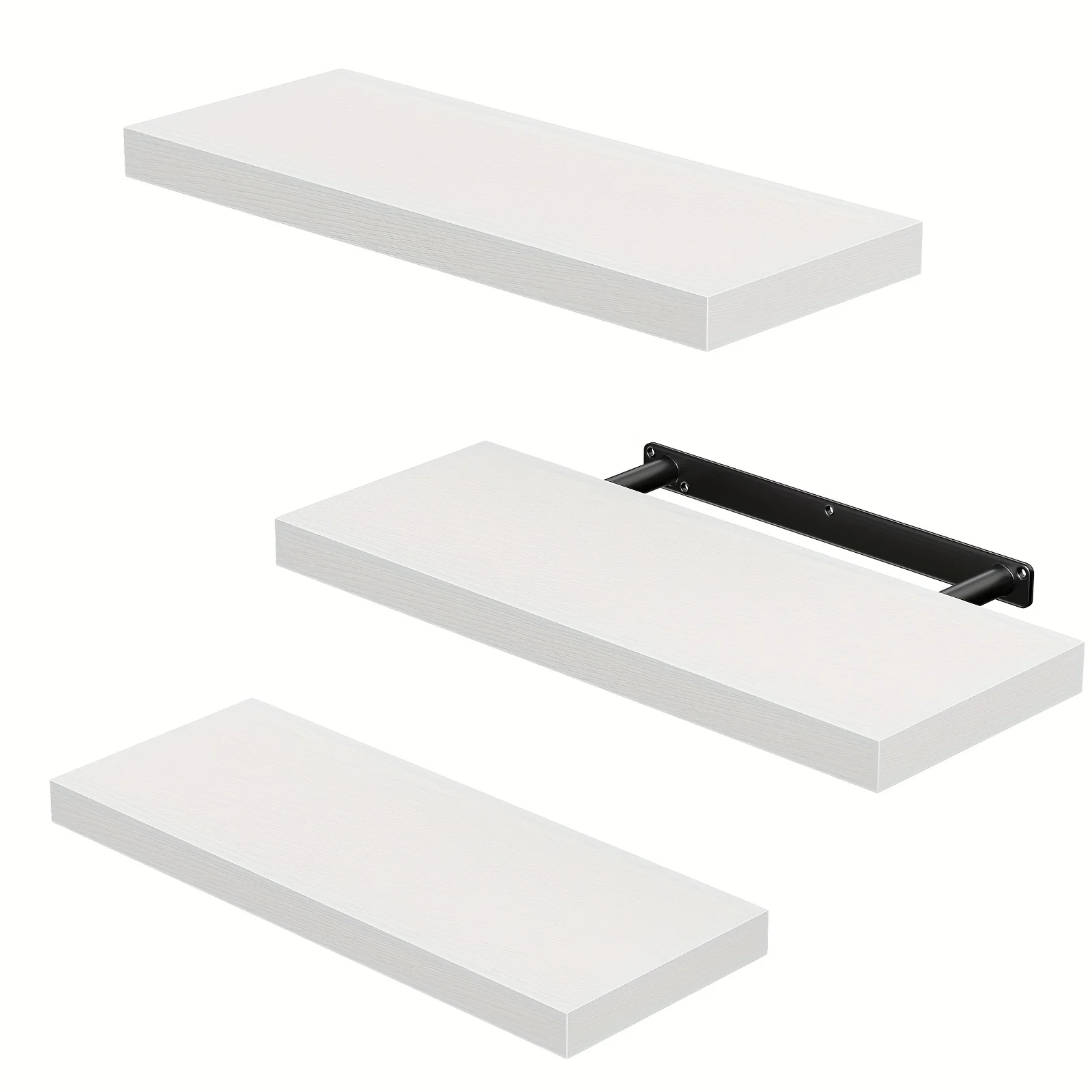 

3pcs Office Floating Shelves, 15 X 6.7 Inch, White MDF with Invisible Brackets, Wall Shelves for Bathroom, Bedroom, Kitchen Deco