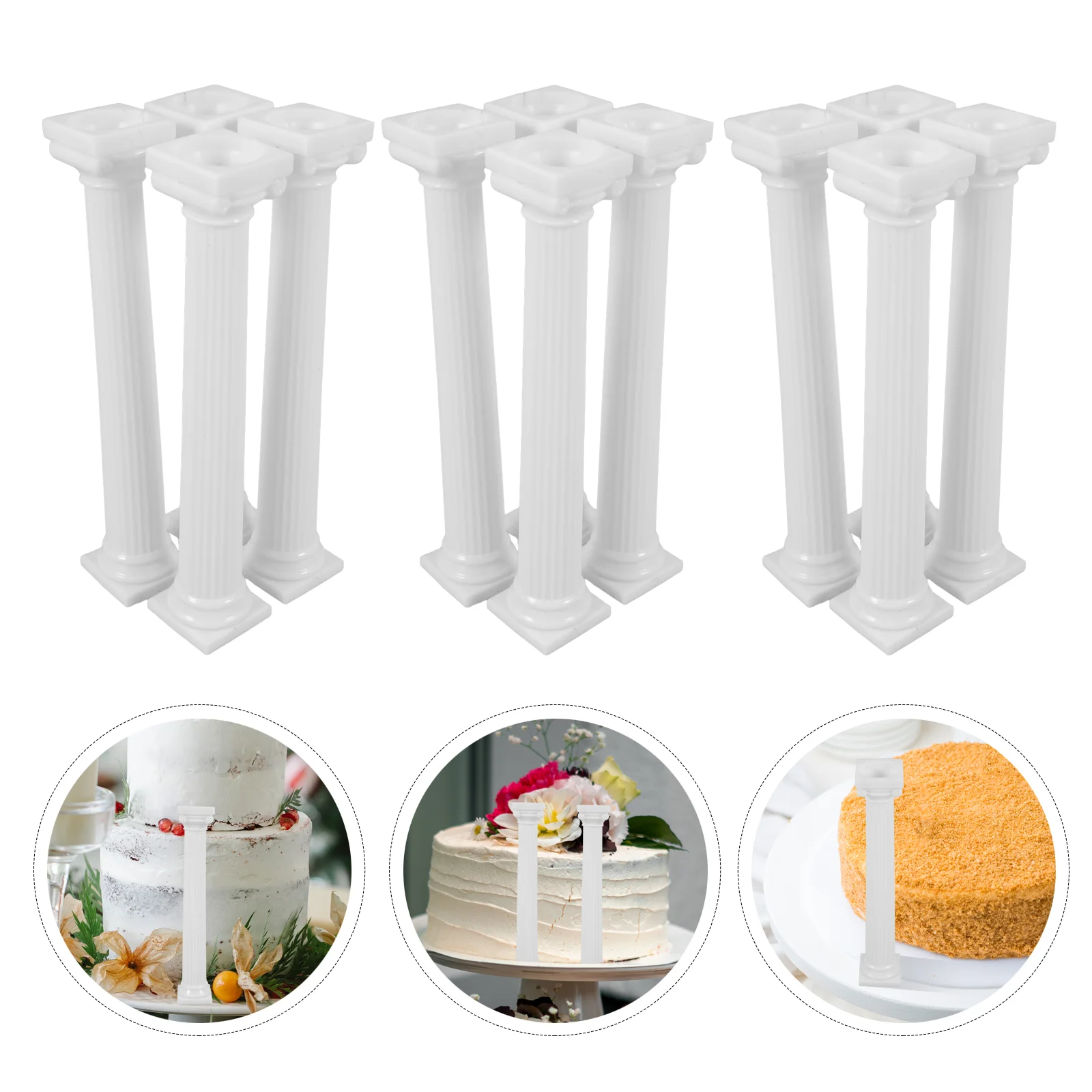 12 Pcs Roman Column Cake Support Plastic Statue Tier Display Stand Stands for Wedding Cakes White Base