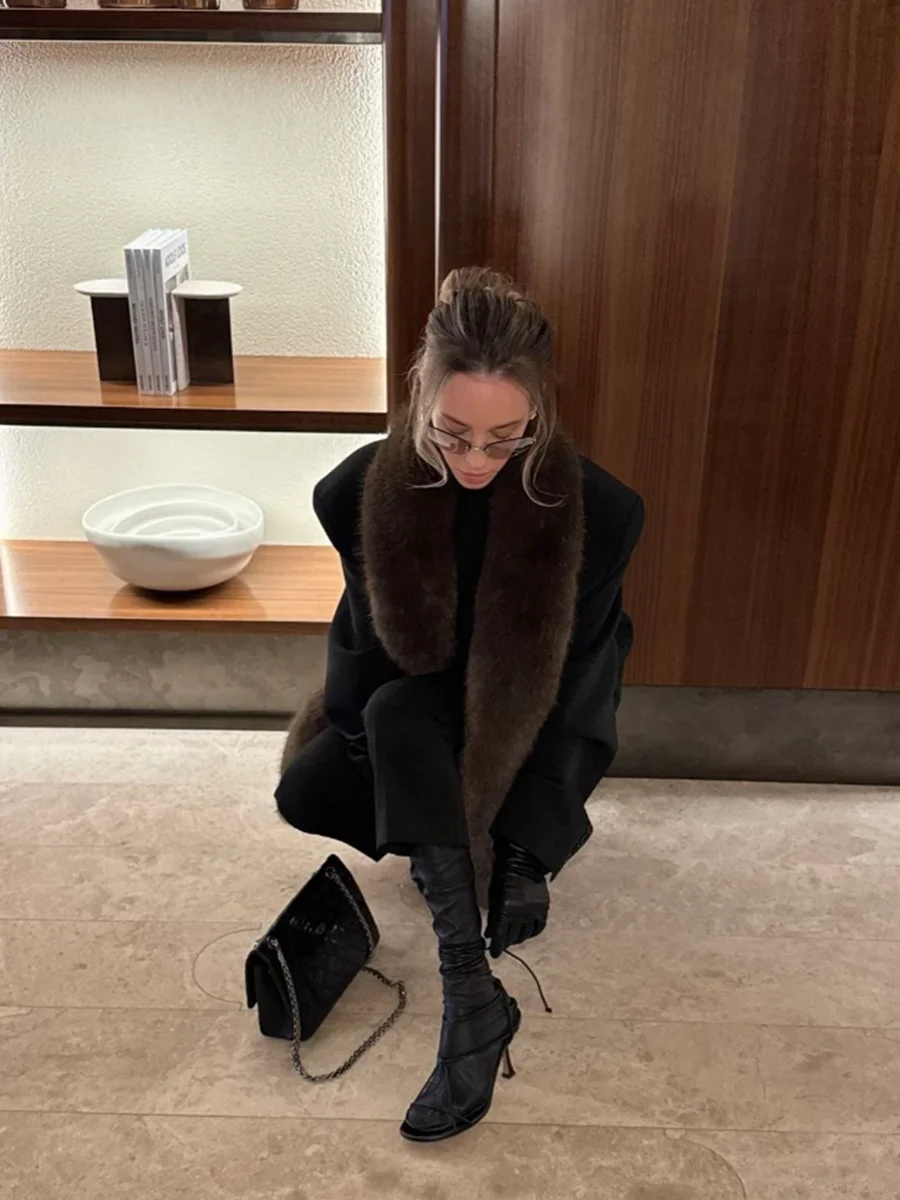 Women's Long Fluffy Faux Fur Scarf Plush Thick Warm Winter Neck Warmer Solid Color Elegant Luxe Chic Trendy Outerwear