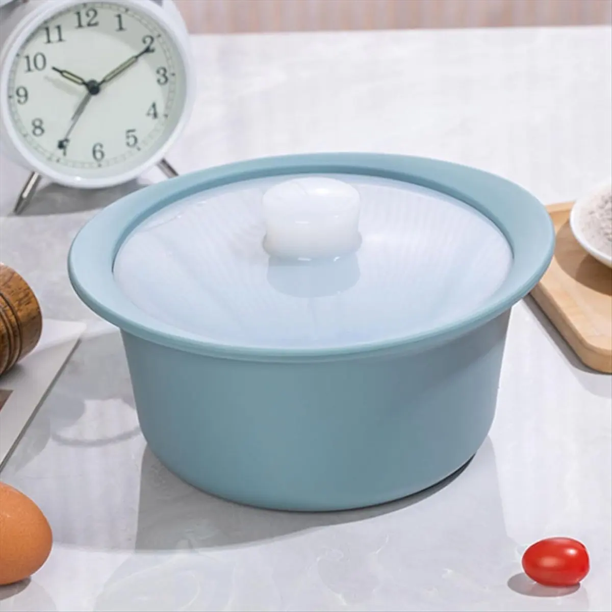 PREMIUM QUALITY Silicone Microwave Steamer Pot with Handle & Lid-Grade Steamer Bowl, Heat- Cooker , Dishwasher Safe Blue WISH