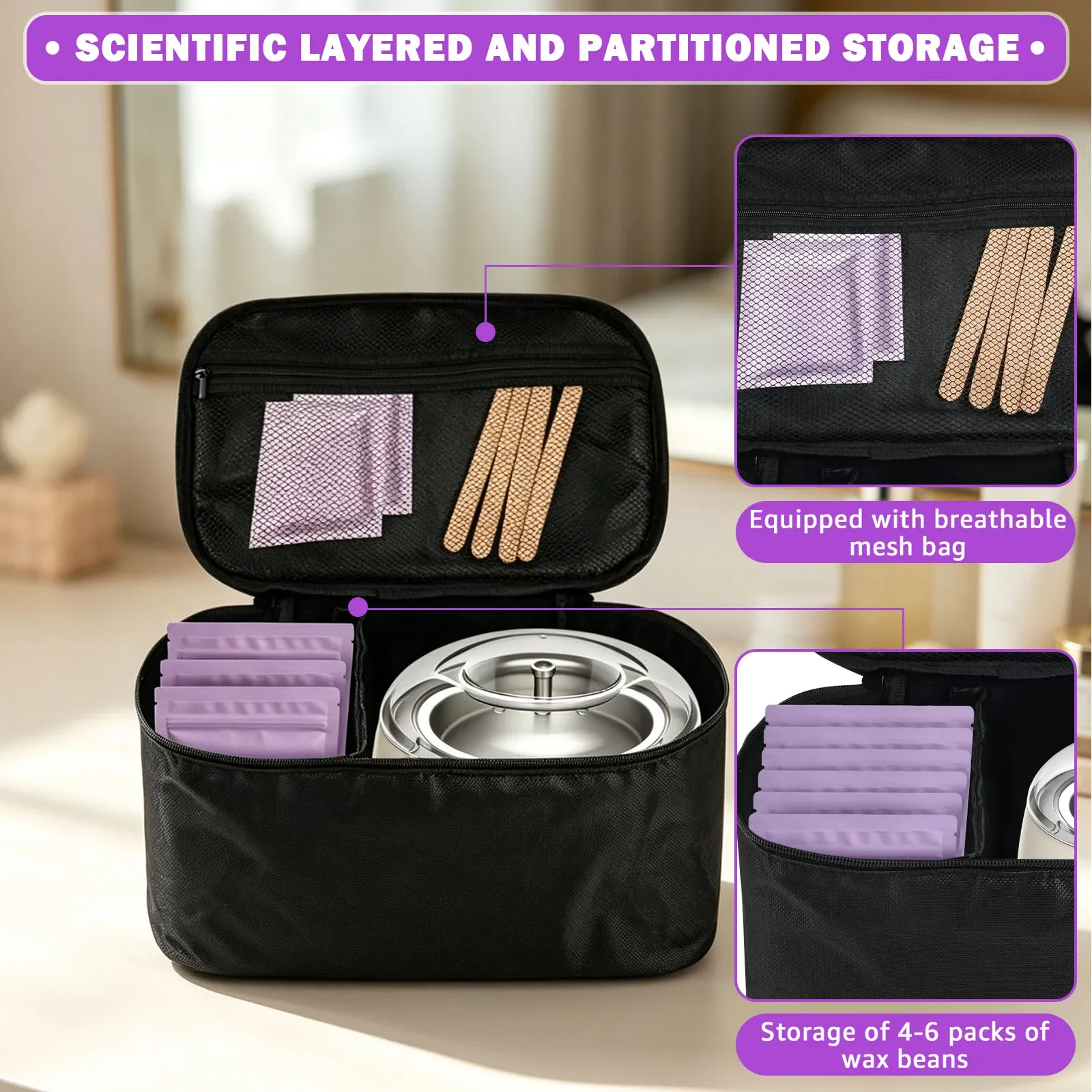 Portable Wax Warmer Bag Waterproof Large Capacity Wax Tool Bag with Separators Mesh Pockets Wax Warmer Organizer Bag for Travel
