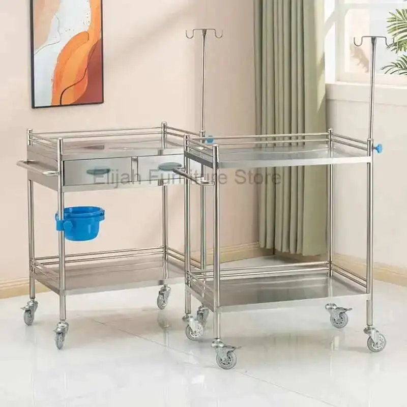 Moving Stainless Steel Infusion Cart Medical Trolley Drawer Home Care Storage Rack Medical Trolley Professional Salon Furniture